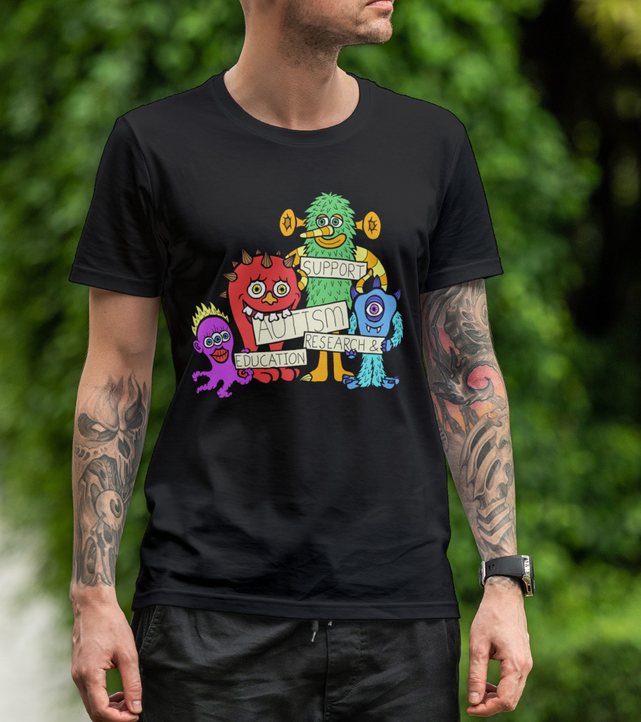 Support Autism Research Education Colorful Cartoon Monsters T-Shirt