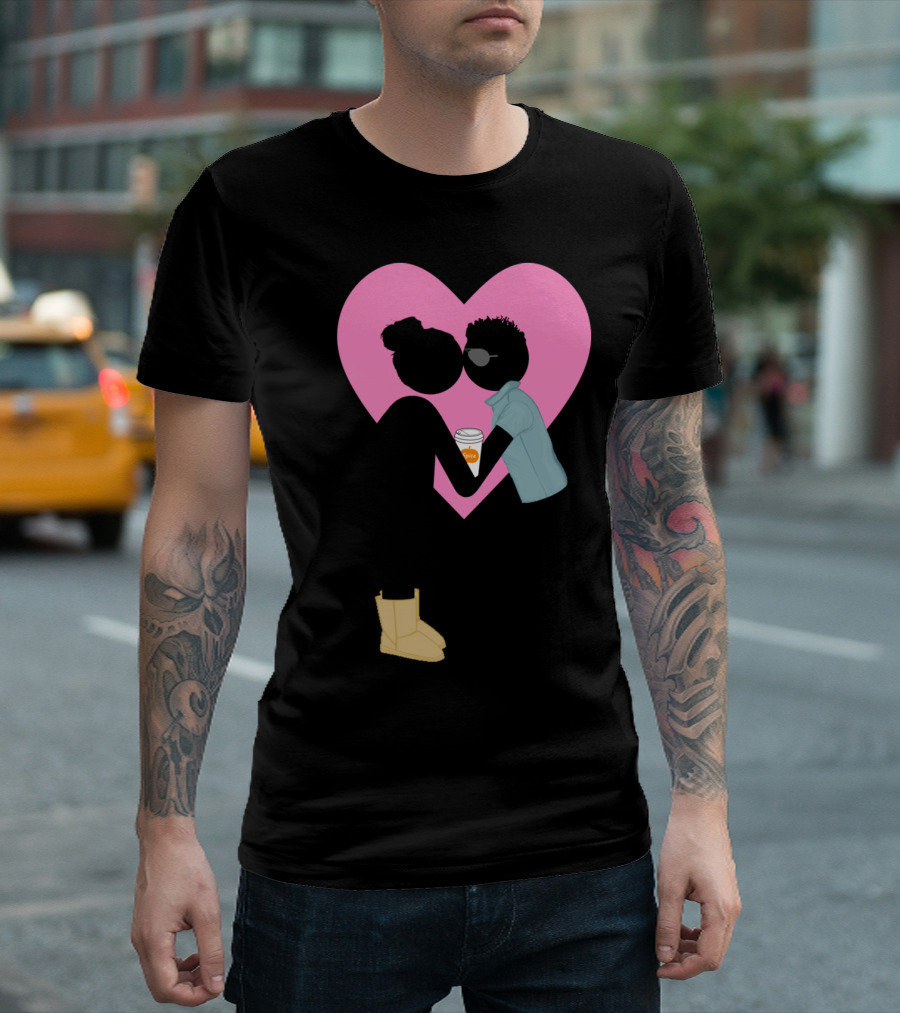 Basic College Girl And Frat Bro Love Coffee Romance Heart T-Shirt