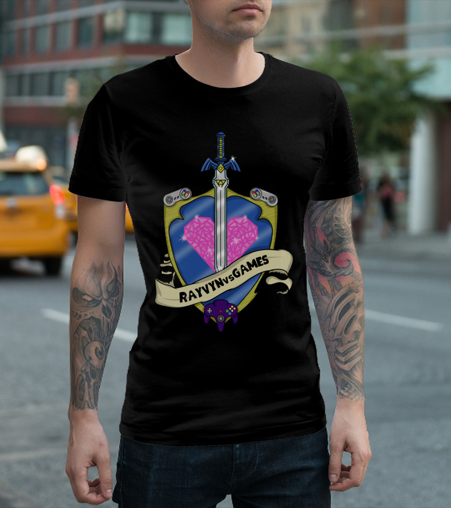 RAYVYNvsGAMES Shield Sword Pink Heart Video Game Controllers T-Shirt