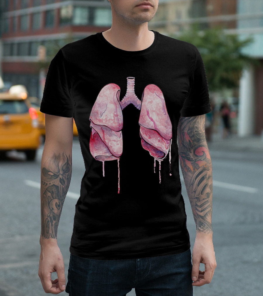 Lungs Stick Anatomy Drip Pink Watercolor T-Shirt