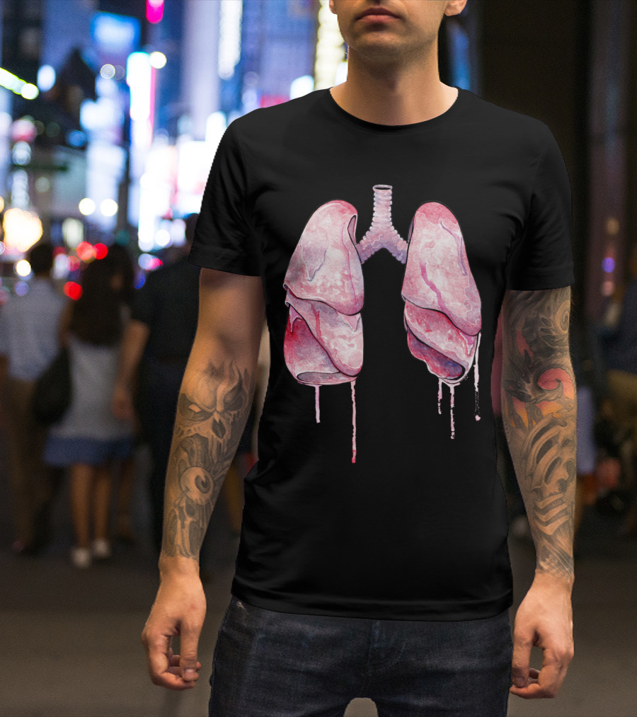 Lungs Stick Anatomy Drip Pink Watercolor T-Shirt