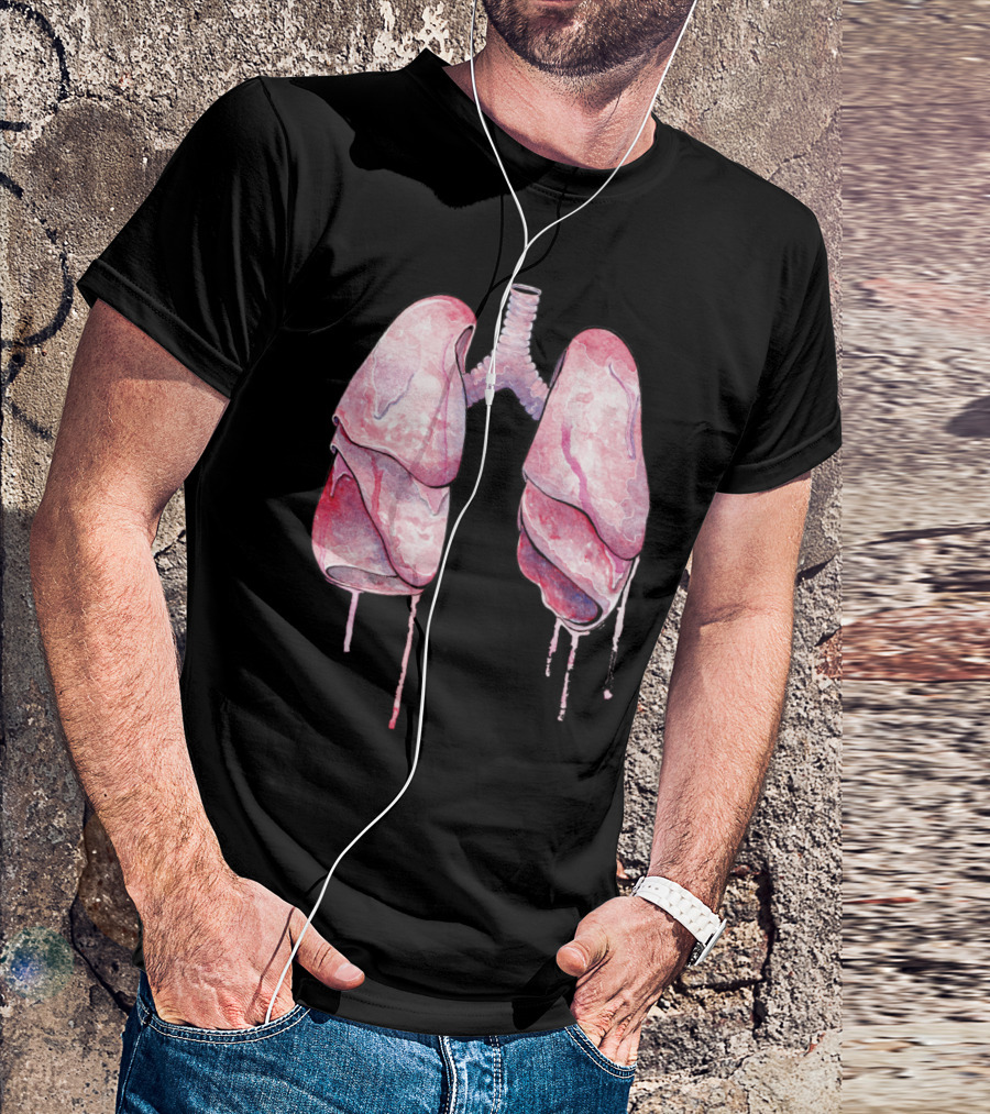 Lungs Stick Anatomy Drip Pink Watercolor T-Shirt