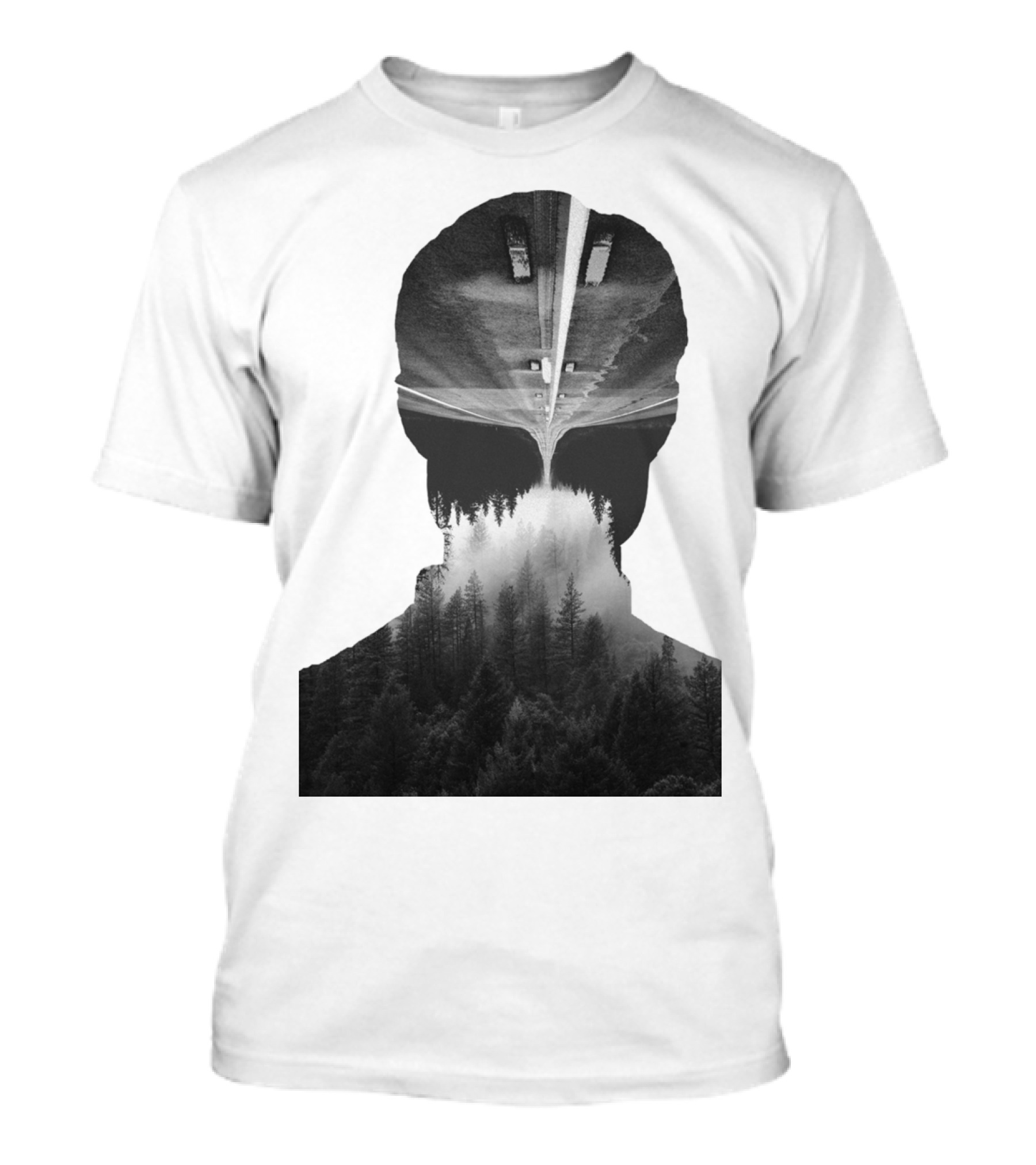 A Road Into The Woods Forest Silhouette Head And Highway T-Shirt