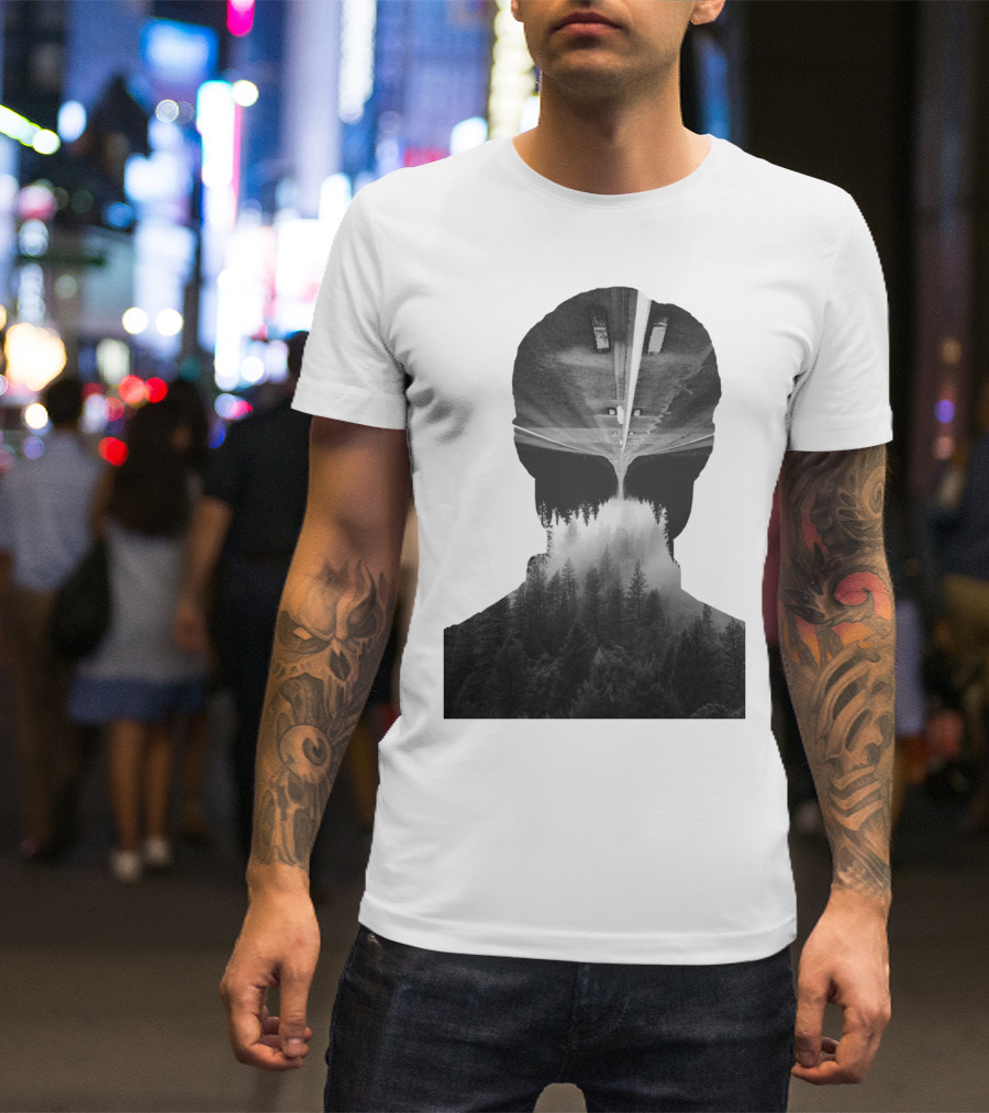 A Road Into The Woods Forest Silhouette Head And Highway T-Shirt