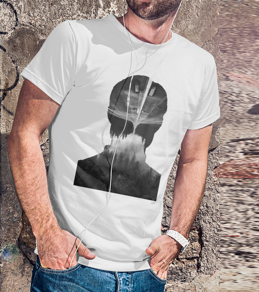 A Road Into The Woods Forest Silhouette Head And Highway T-Shirt