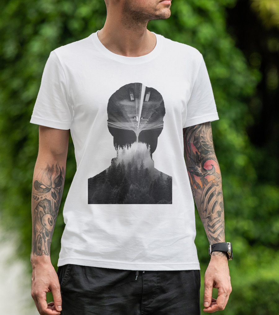 A Road Into The Woods Forest Silhouette Head And Highway T-Shirt