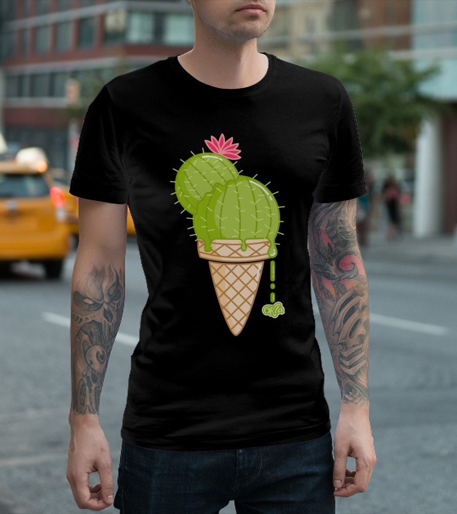 Cactus Cream Kaktus Ice Cream Cone Flower T-Shirt
