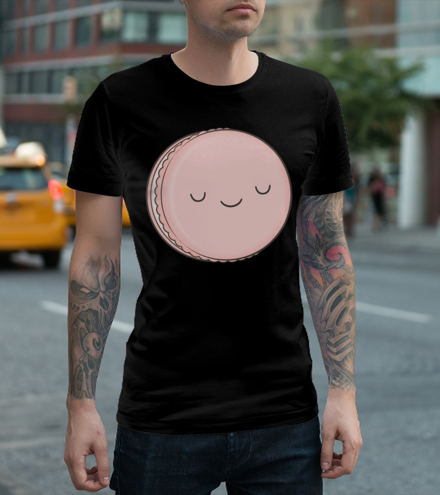 Smiling Pastel Pink Macaron with Cute Face T-Shirt