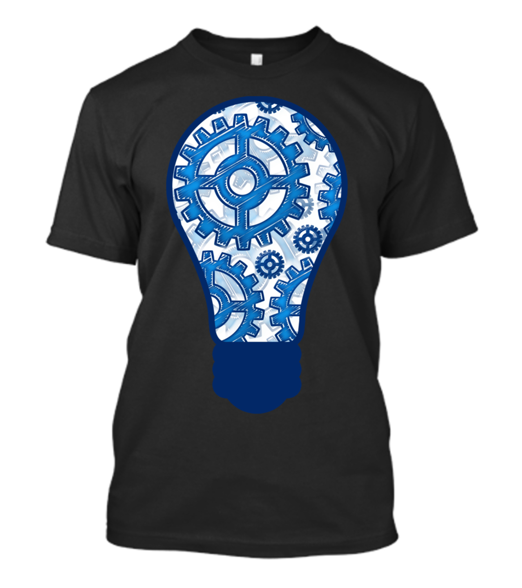 Intricate Blue Gears Inside Light Bulb T-Shirt