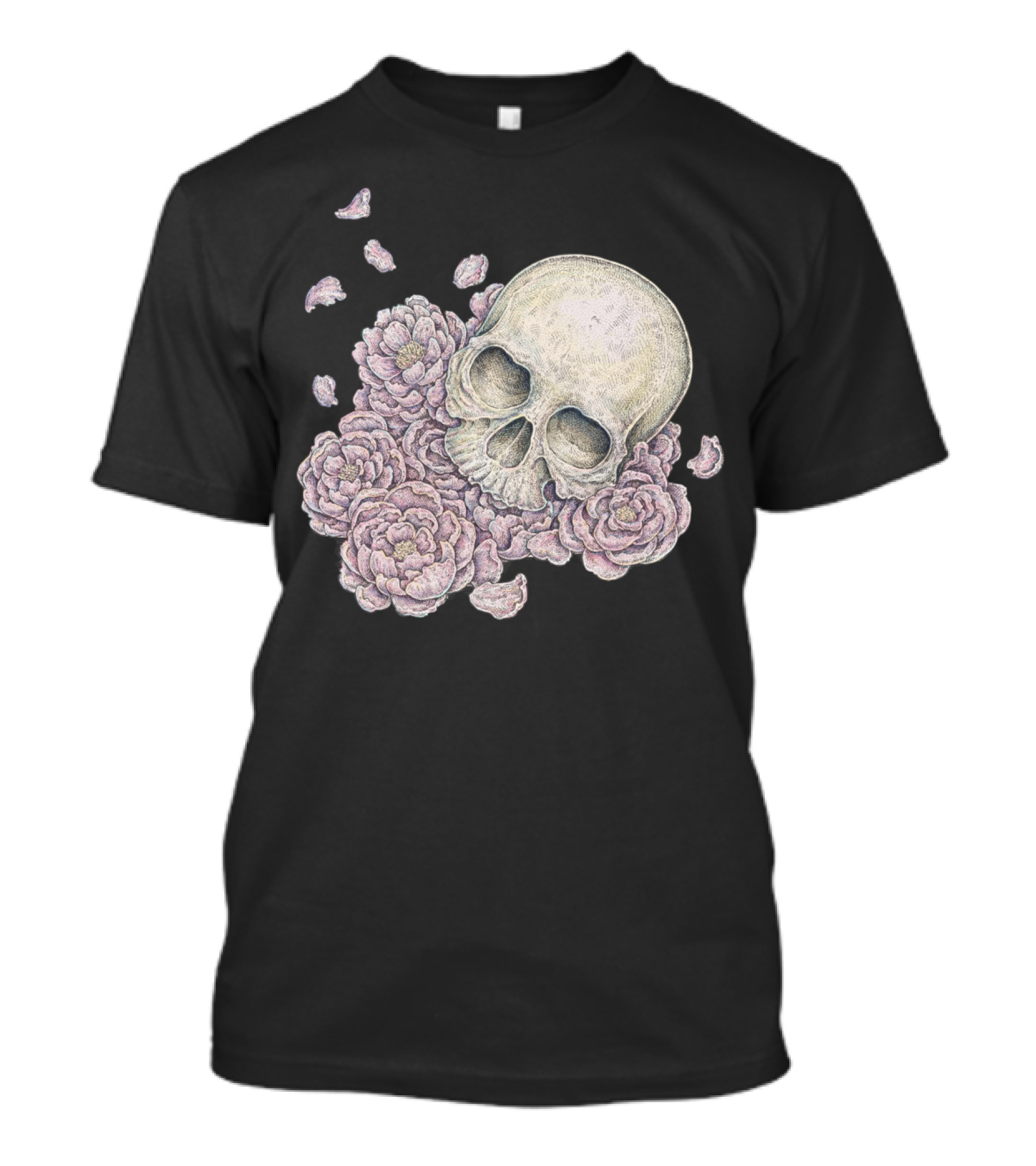 Flying Petals Skull With Blossoms T-Shirt