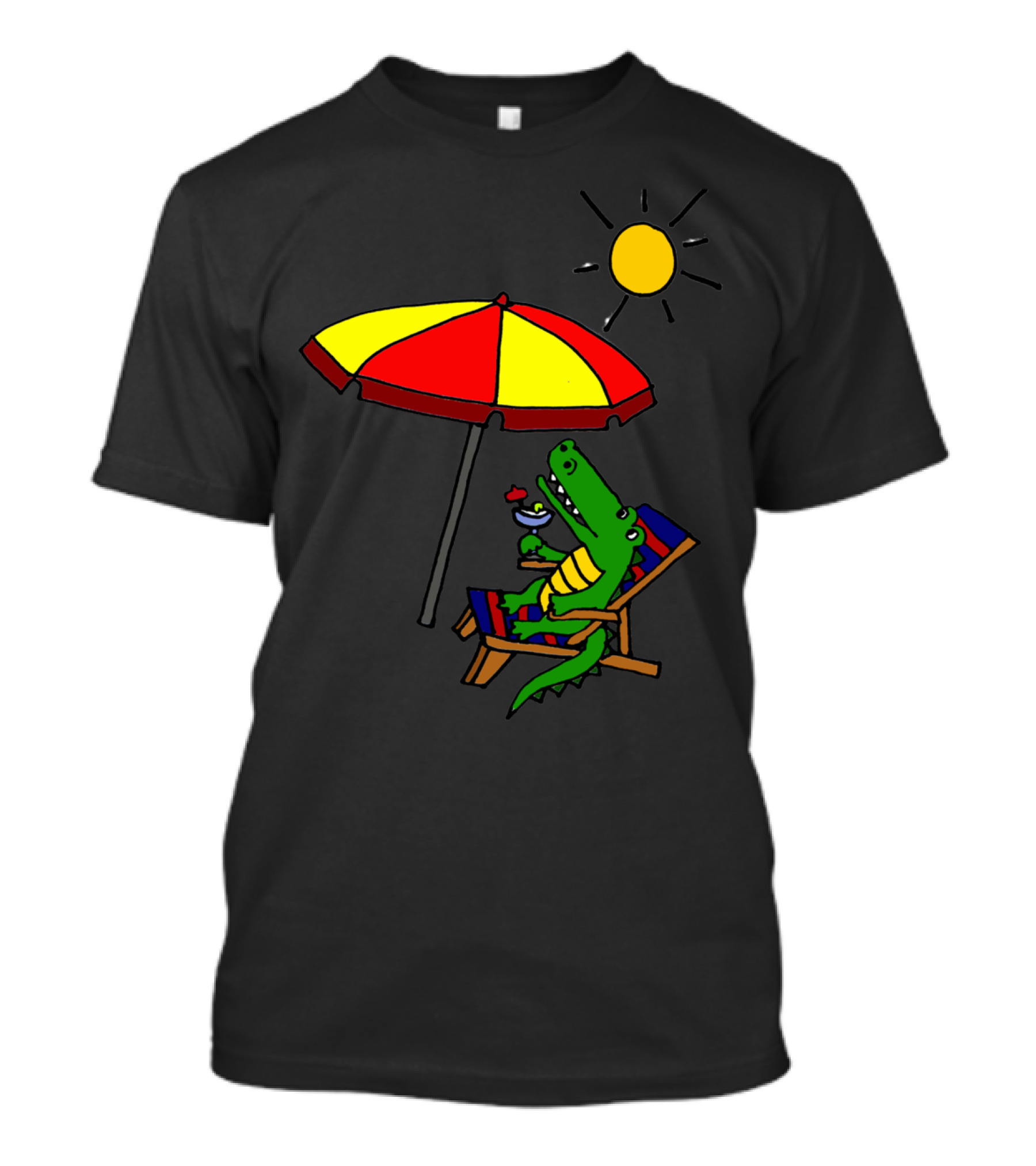 Cool Funny Alligator Relaxing Under Sun Umbrella At Beach With Drink T-Shirt