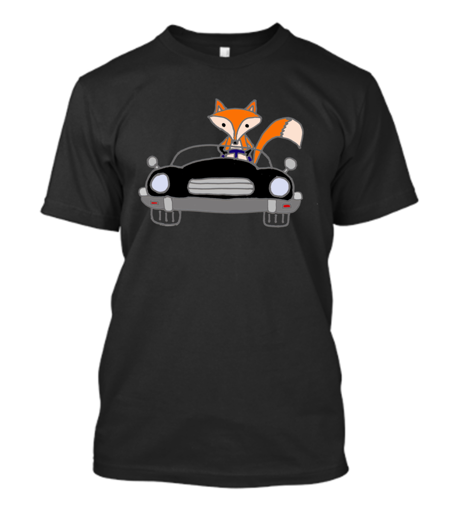 Cool Foxy Red Fox Driving Black Convertible Car Fun T-Shirt