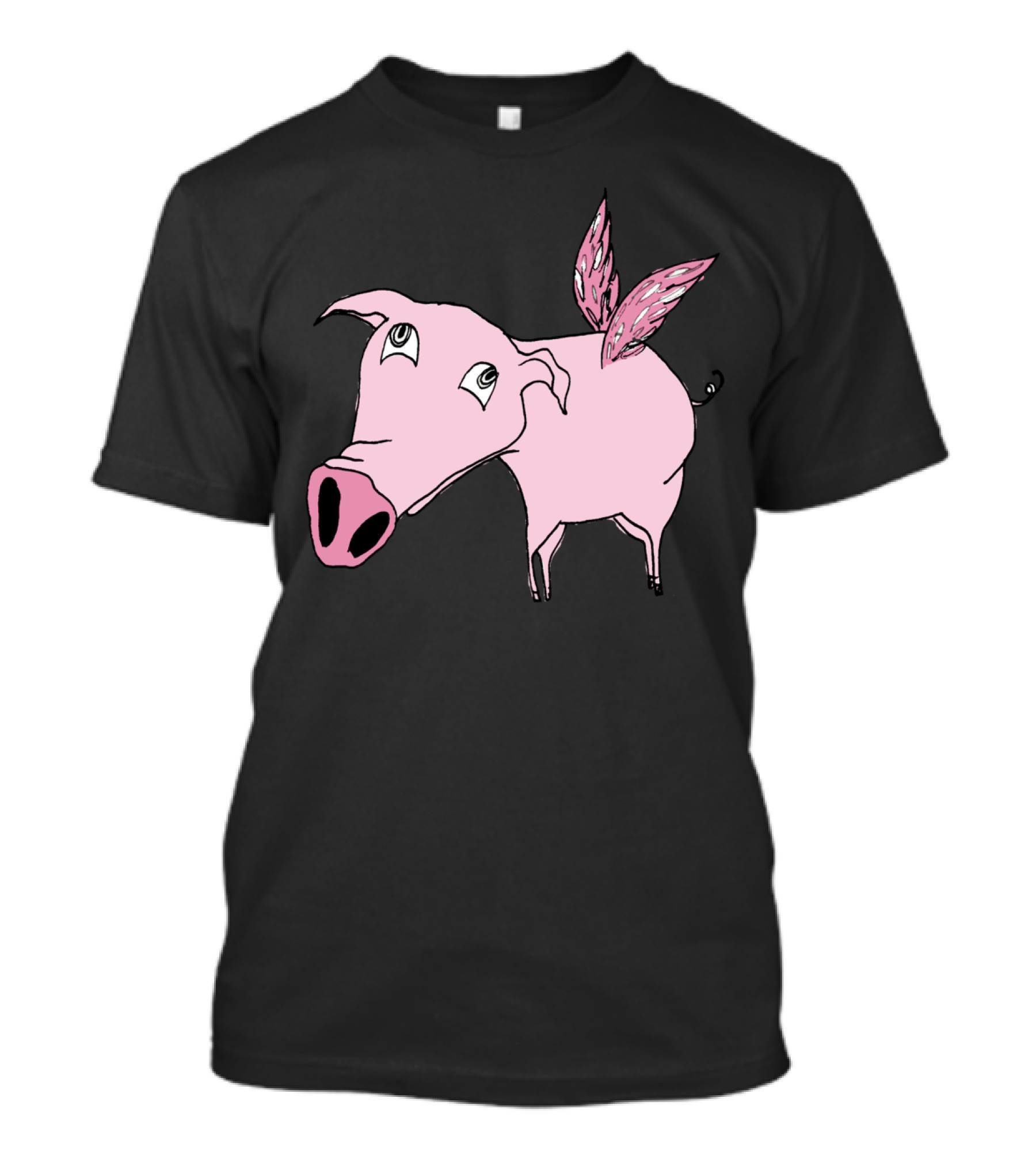 Flying Pig Surreal Illustration With Wings On Pink Animal T-Shirt