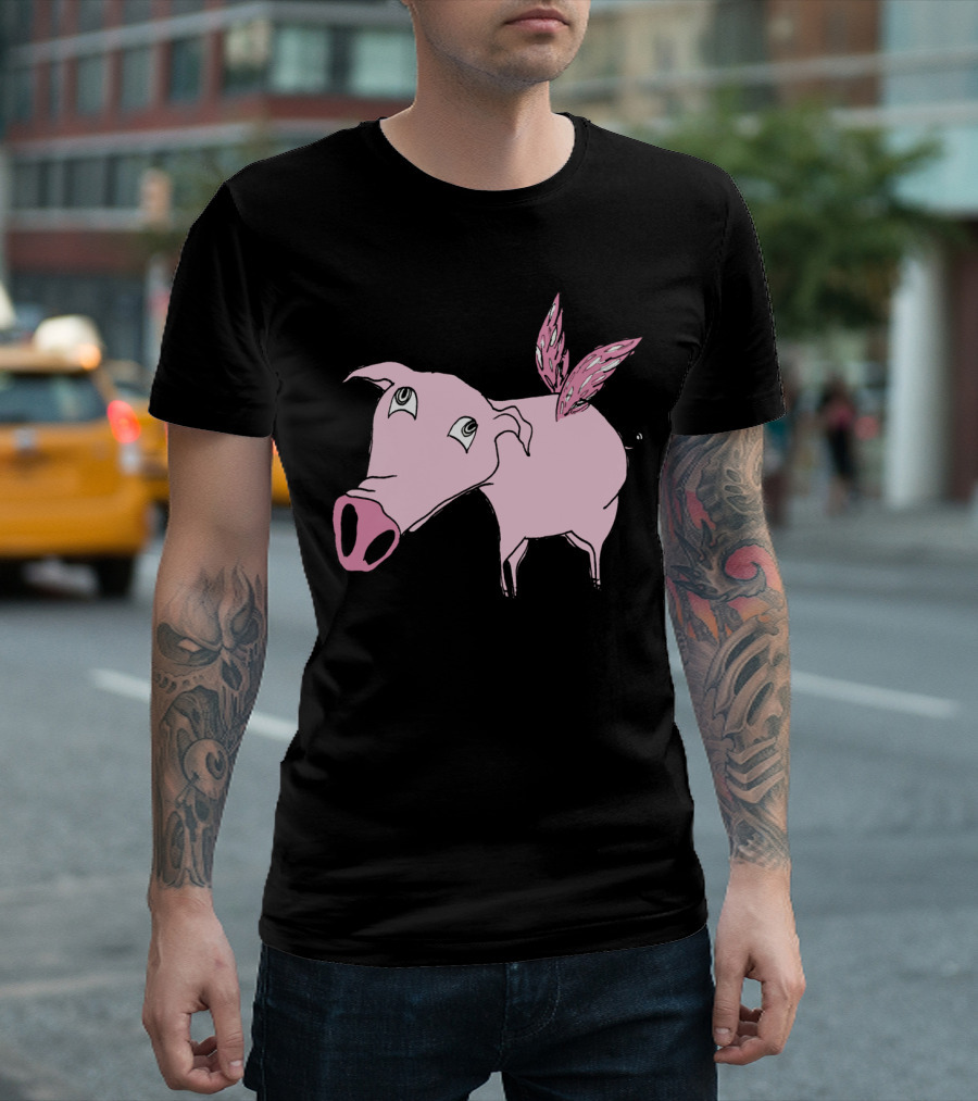 Flying Pig Surreal Illustration With Wings On Pink Animal T-Shirt