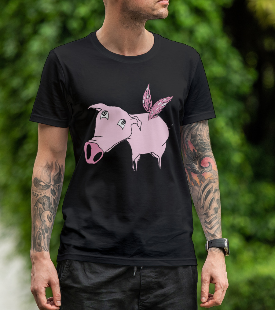 Flying Pig Surreal Illustration With Wings On Pink Animal T-Shirt