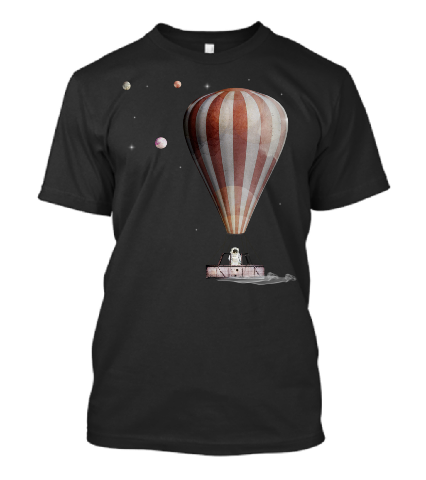 A Space Adventure Vintage Hot Air Balloon Astronaut Planets T-Shirt