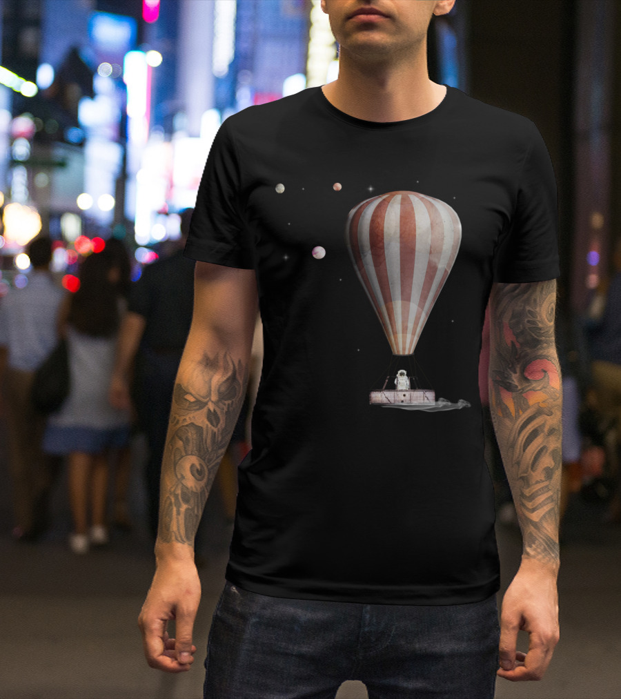 A Space Adventure Vintage Hot Air Balloon Astronaut Planets T-Shirt