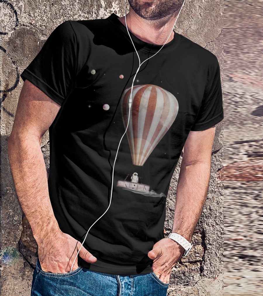 A Space Adventure Vintage Hot Air Balloon Astronaut Planets T-Shirt