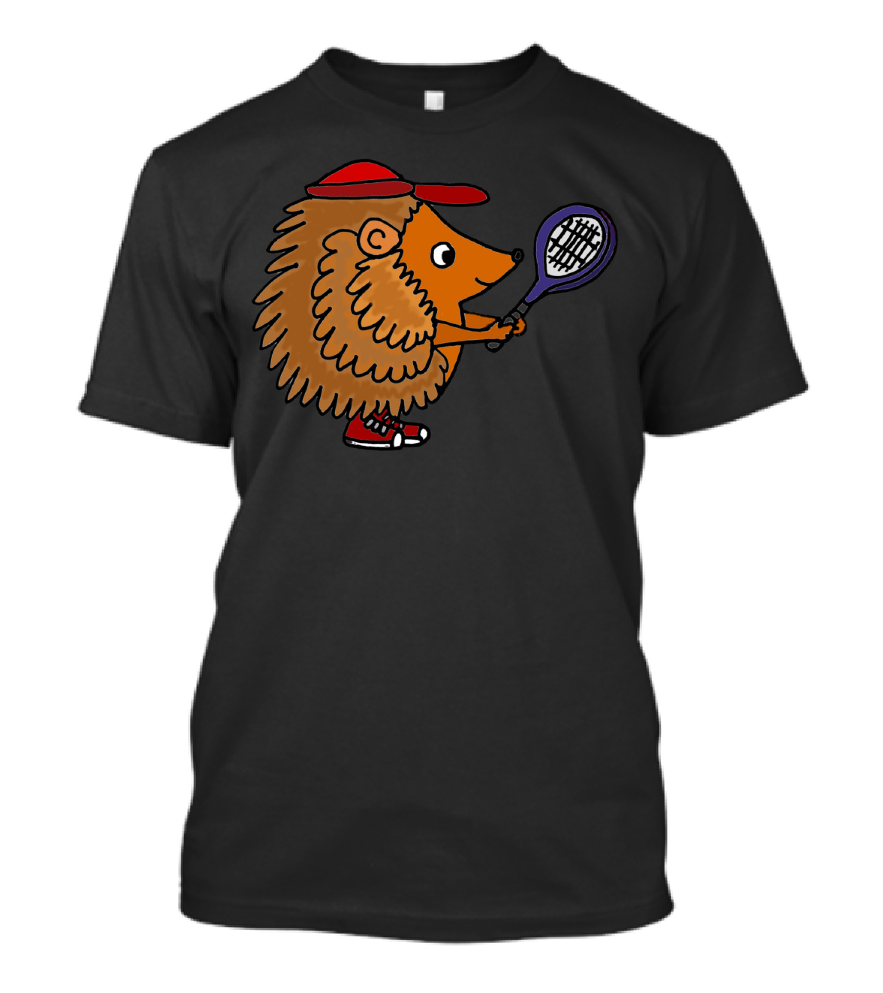 Cool Funny Funky Hedgehog Playing Tennis With Red Cap And Sneakers T-Shirt