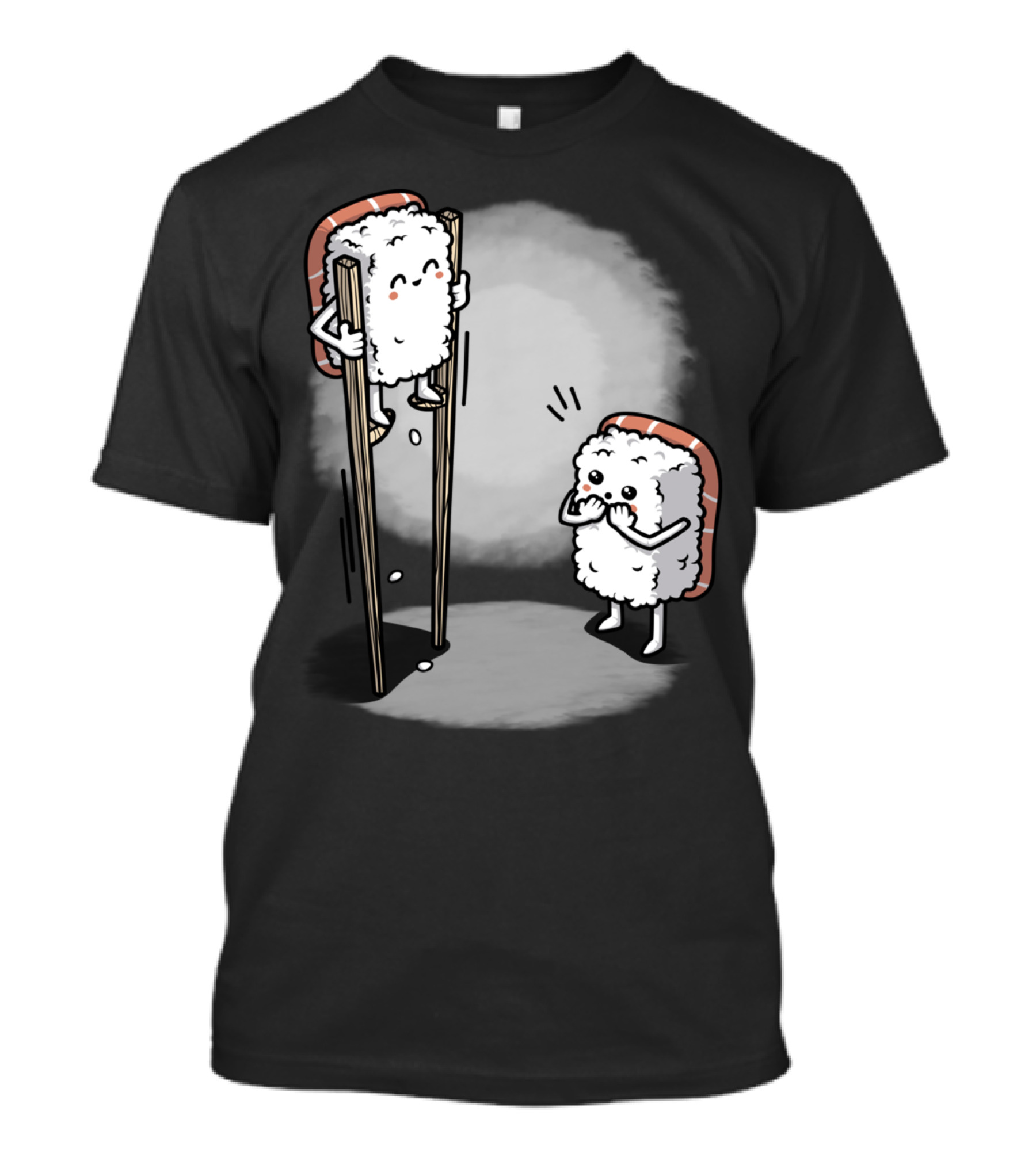 Sushi Balancing On Chopsticks With Cute Rice Character Watching T-Shirt
