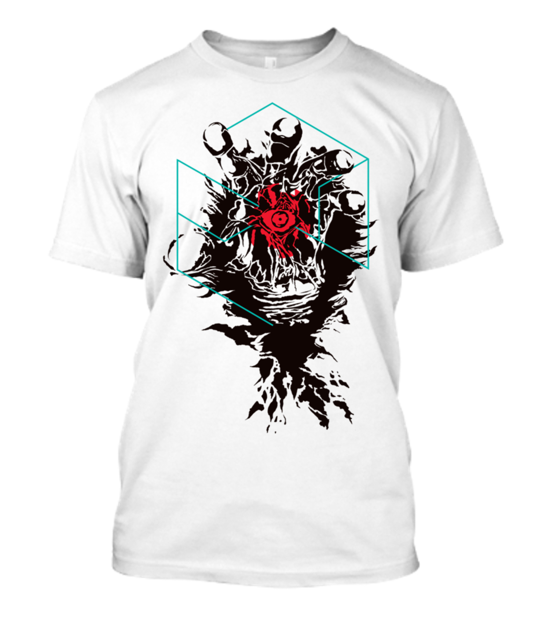 Reaching Out Hand With Red Eye In Geometric Frame T-Shirt