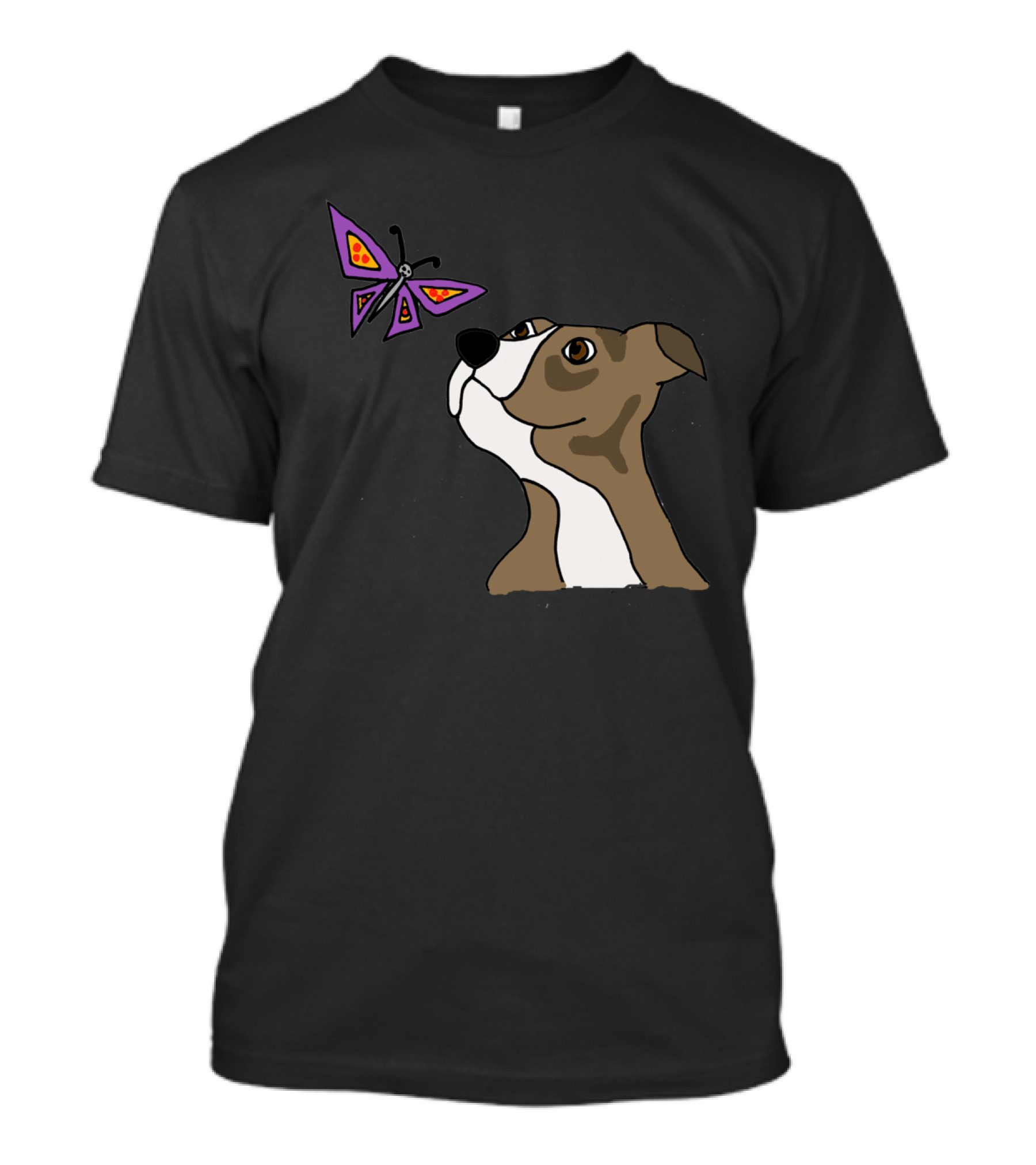 Cool Funny Grey Pitbull Puppy Dog And Butterfly Pizza T-Shirt