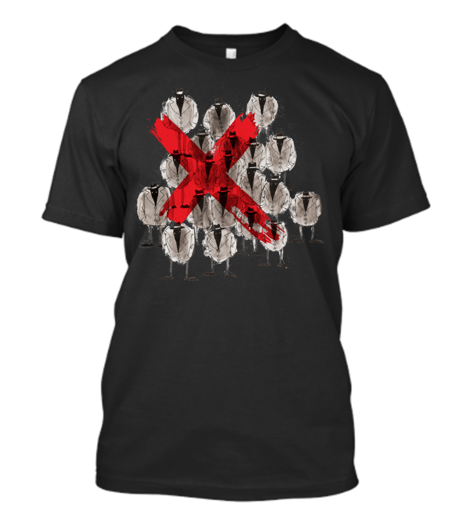 Suspicious Red X Over Owls In Black Suits T-Shirt