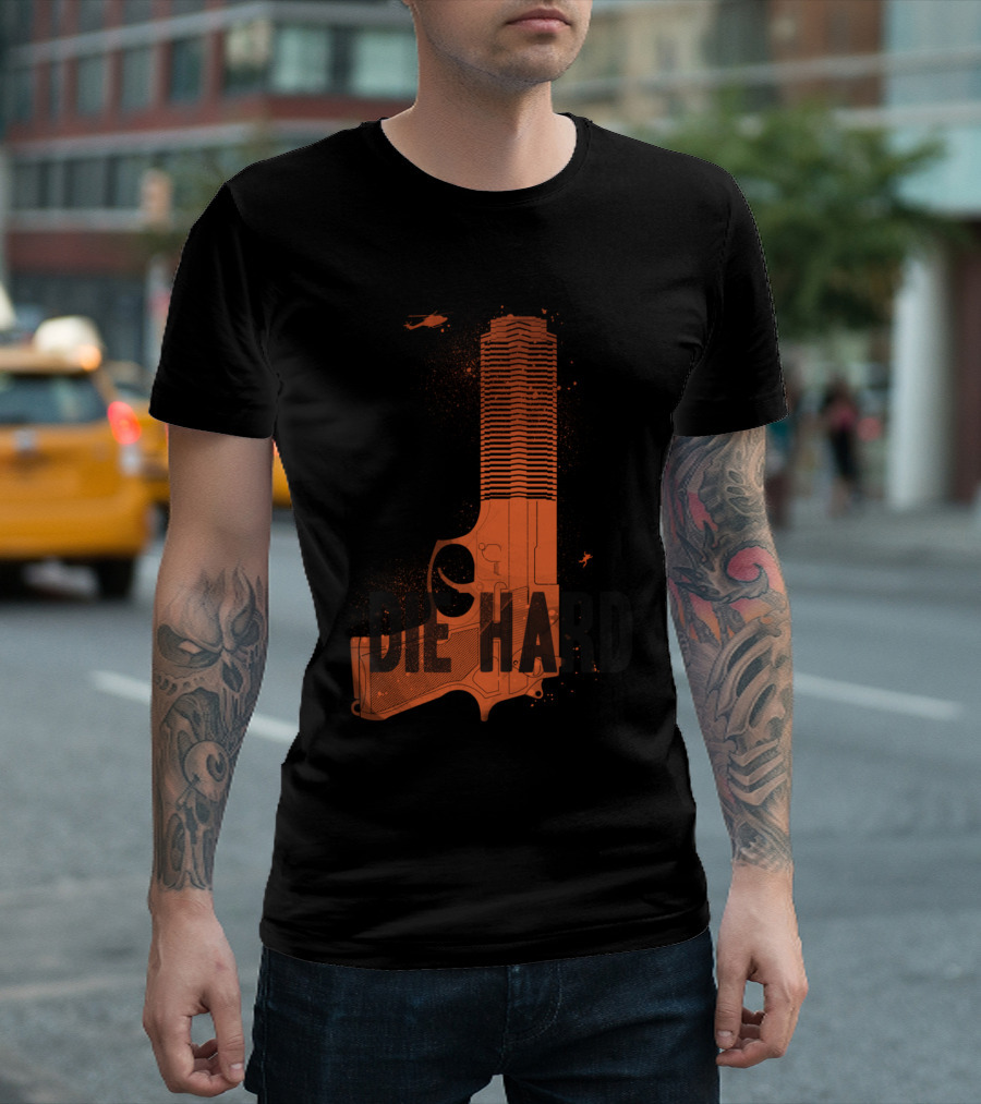 Die Hard Skyscraper Gun With Helicopter And Falling Man T-Shirt