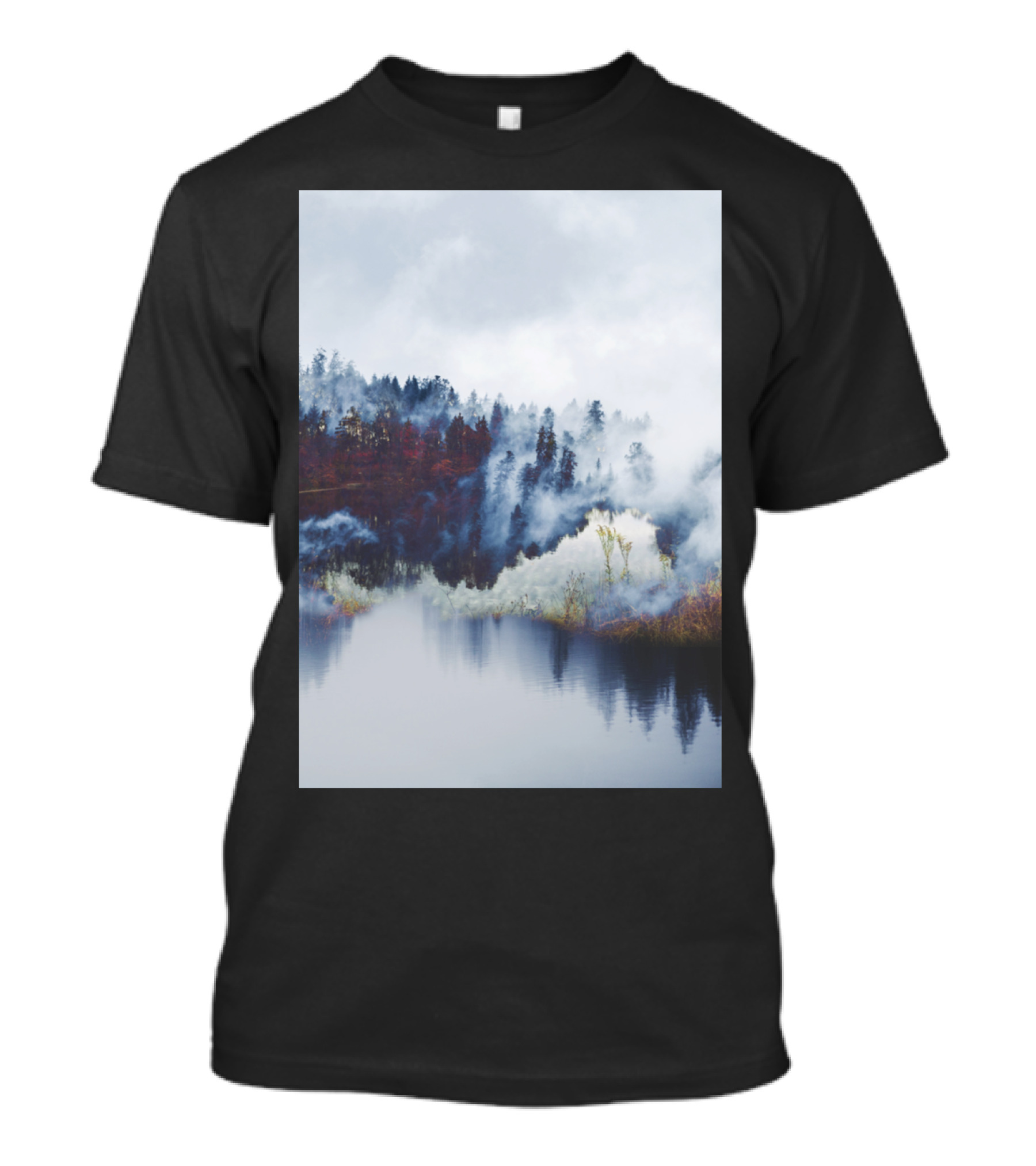 Foggy Forest Reflection In Misty Landscape T-Shirt