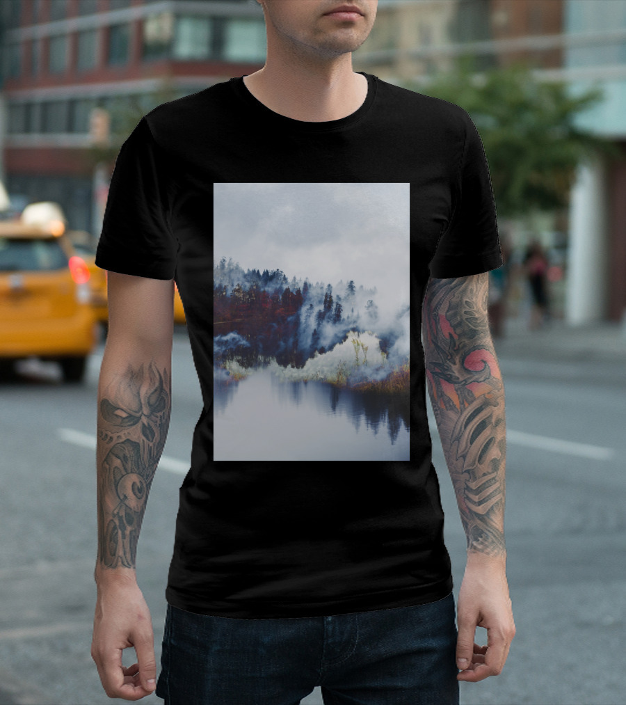 Foggy Forest Reflection In Misty Landscape T-Shirt