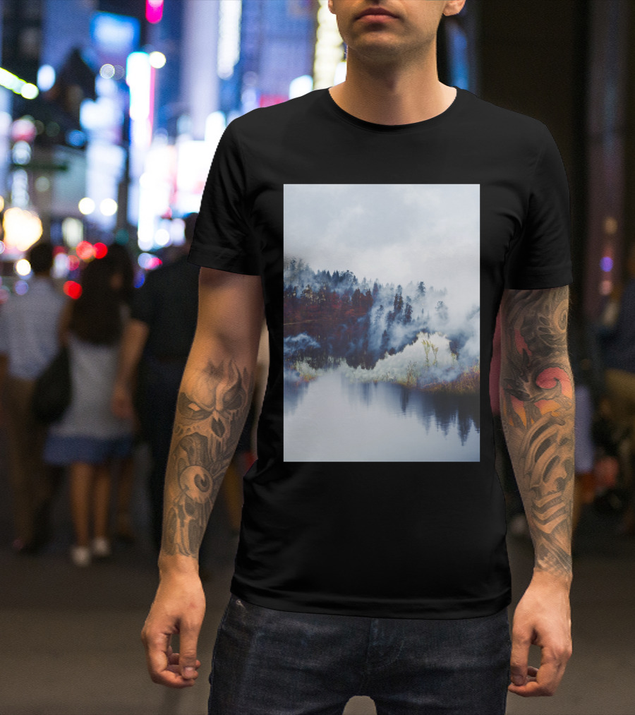 Foggy Forest Reflection In Misty Landscape T-Shirt