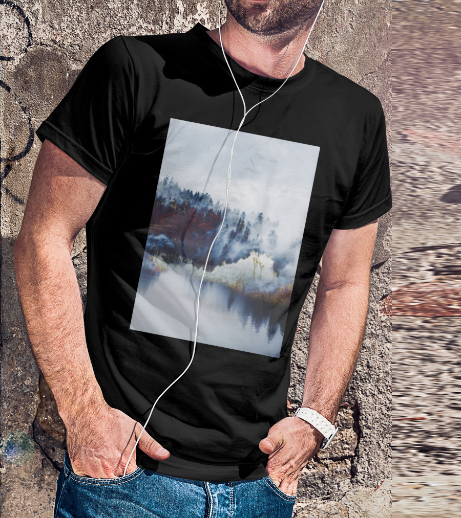 Foggy Forest Reflection In Misty Landscape T-Shirt