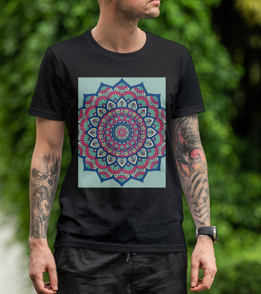 Blue Mandala Intricate Pattern Bohemian T-Shirt