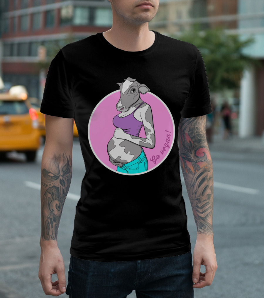 Nine Months Go Vegan Cow Woman Pregnant T-Shirt