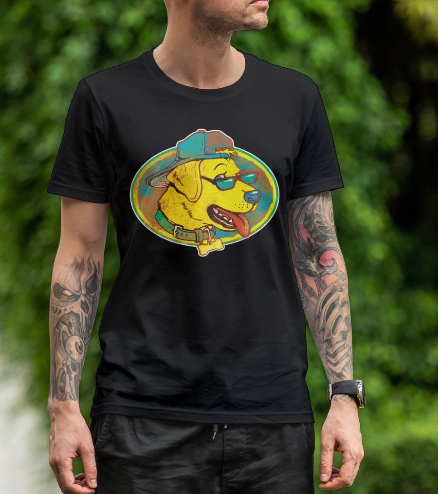 Cool Golden Retriever With Shades And Backwards Cap T-Shirt