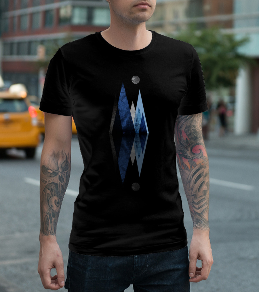 Blue Mountains Reflection with Moonlit Peaks and Water Mirror T-Shirt