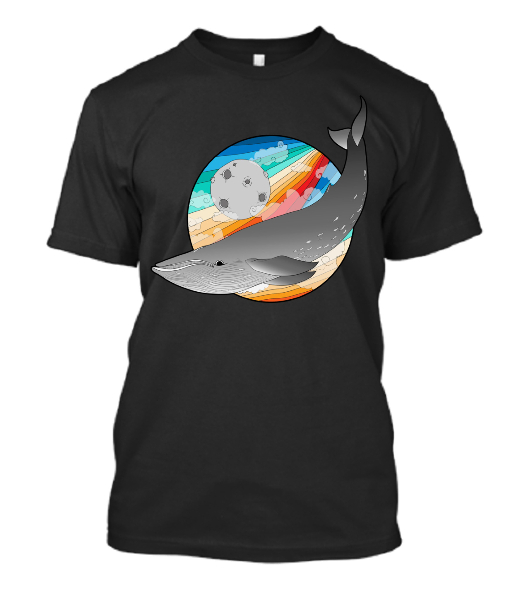 Magic Whale Rainbow Voyage With Moon And Clouds T-Shirt