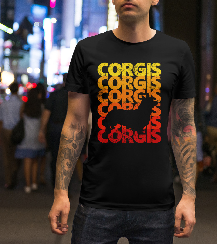 Vintage Corgis Sunset Silhouette Gradient T-Shirt