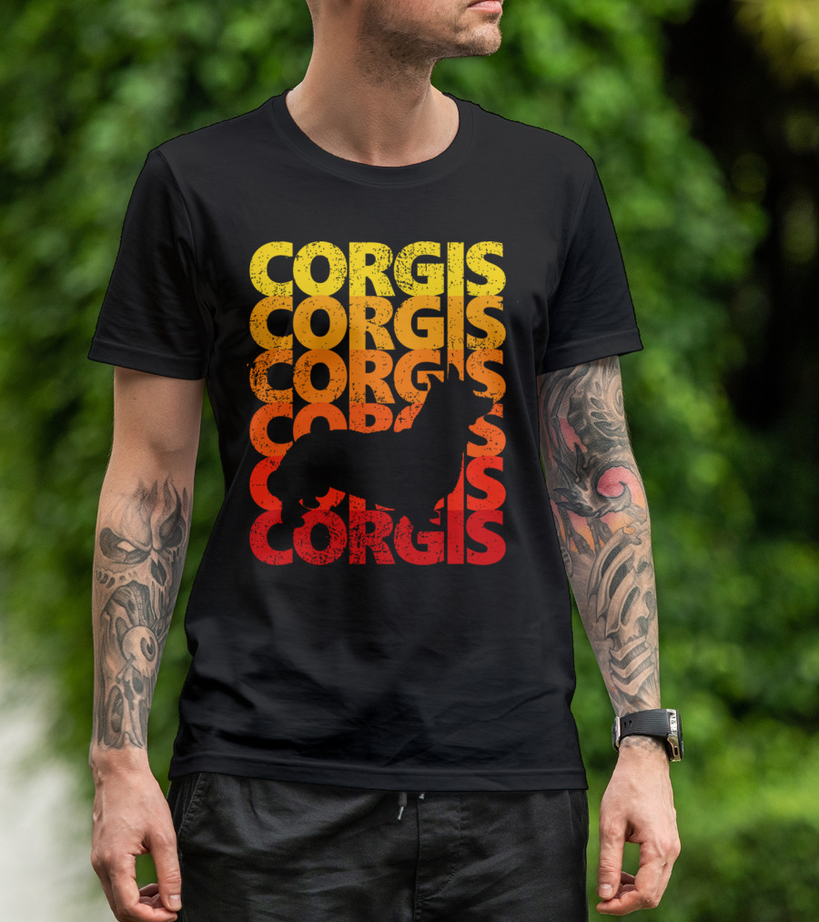 Vintage Corgis Sunset Silhouette Gradient T-Shirt