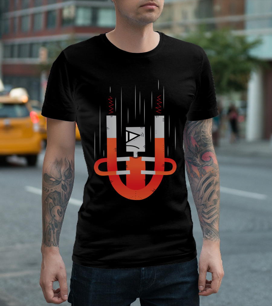 Magnet Man Robot Cartoon U-Shaped Magnet Character T-Shirt