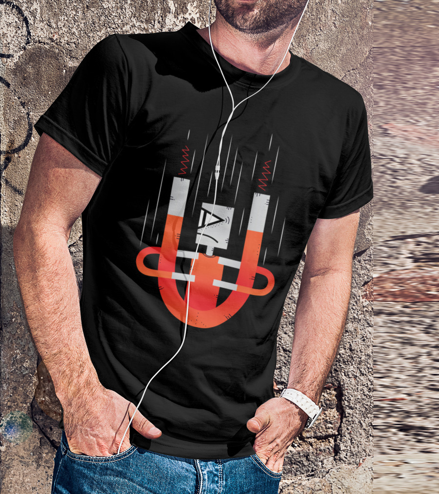 Magnet Man Robot Cartoon U-Shaped Magnet Character T-Shirt