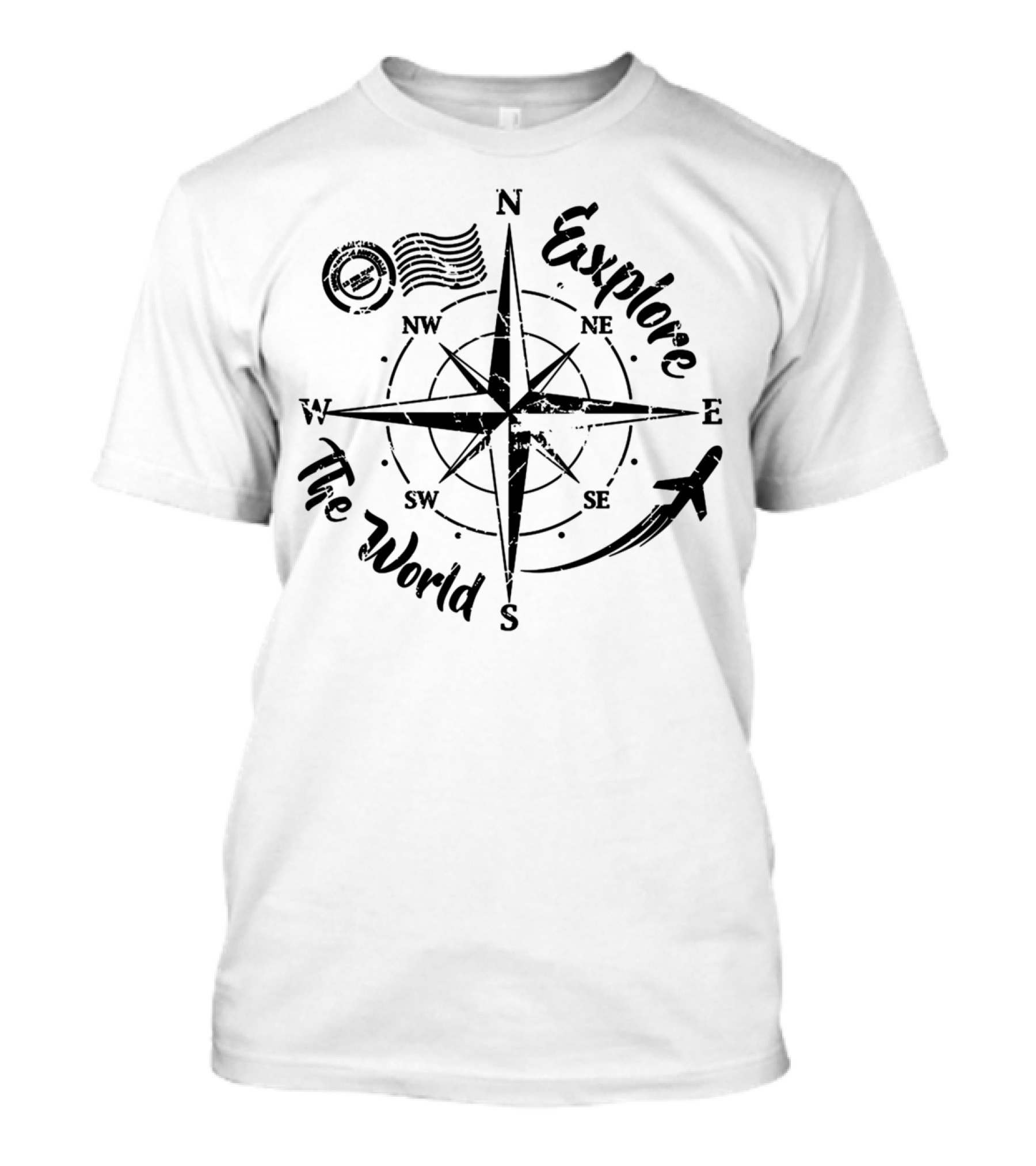 Explore The World Compass With Airplane T-Shirt