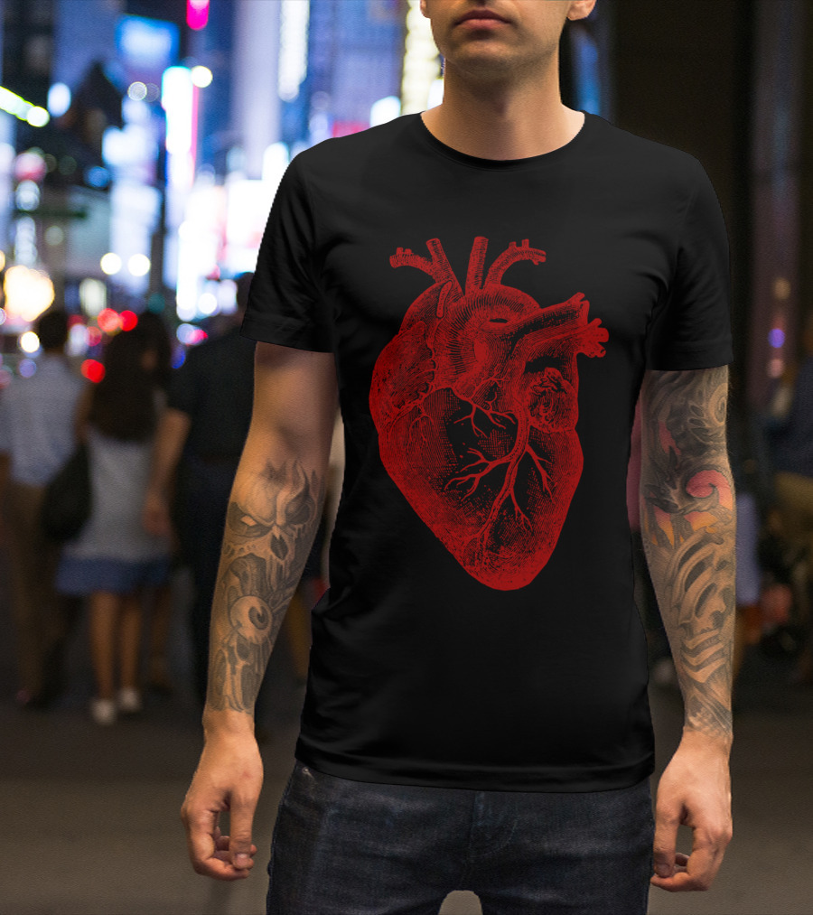 Vintage Heart Anatomy Red Sketch T-Shirt