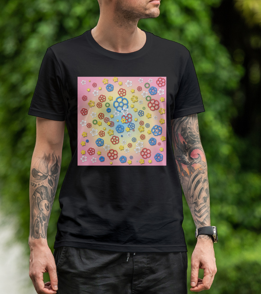 Digital Springtime Flower Pattern Vibrant Colors T-Shirt
