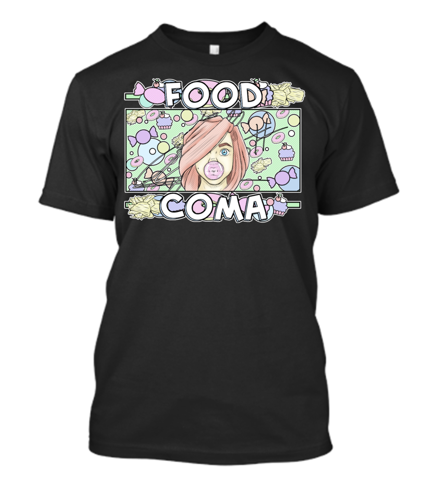 FOOD COMA Candy Bubblegum Girl With Sweets And Treats T-Shirt