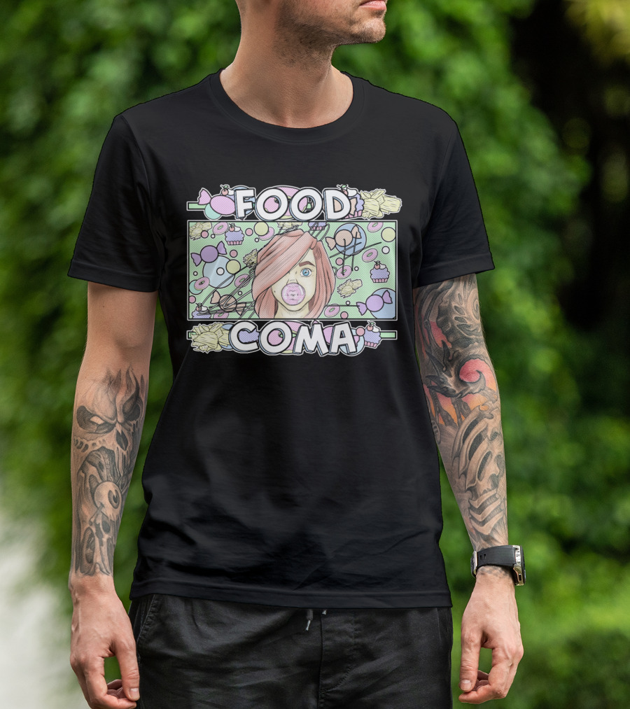 FOOD COMA Candy Bubblegum Girl With Sweets And Treats T-Shirt