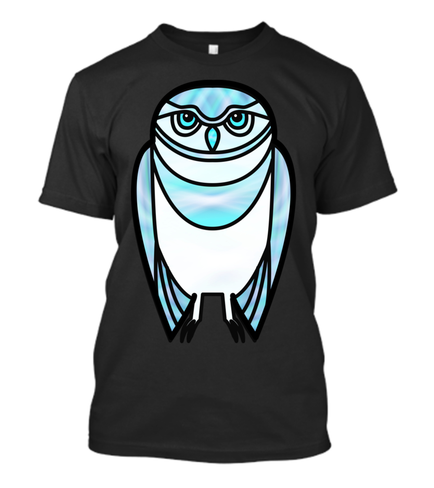 Blue Owl In Stained Glass Style Art Deco Bird T-Shirt