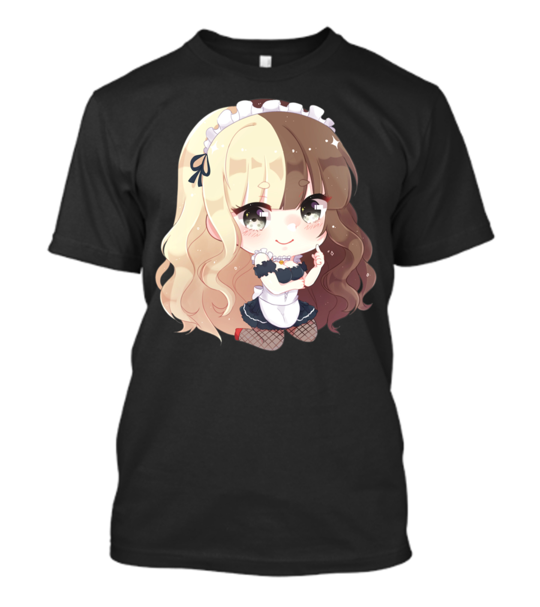 Maid Maki Chibi Style Cute Anime Character With Long Wavy Blond And Brown Hair T-Shirt