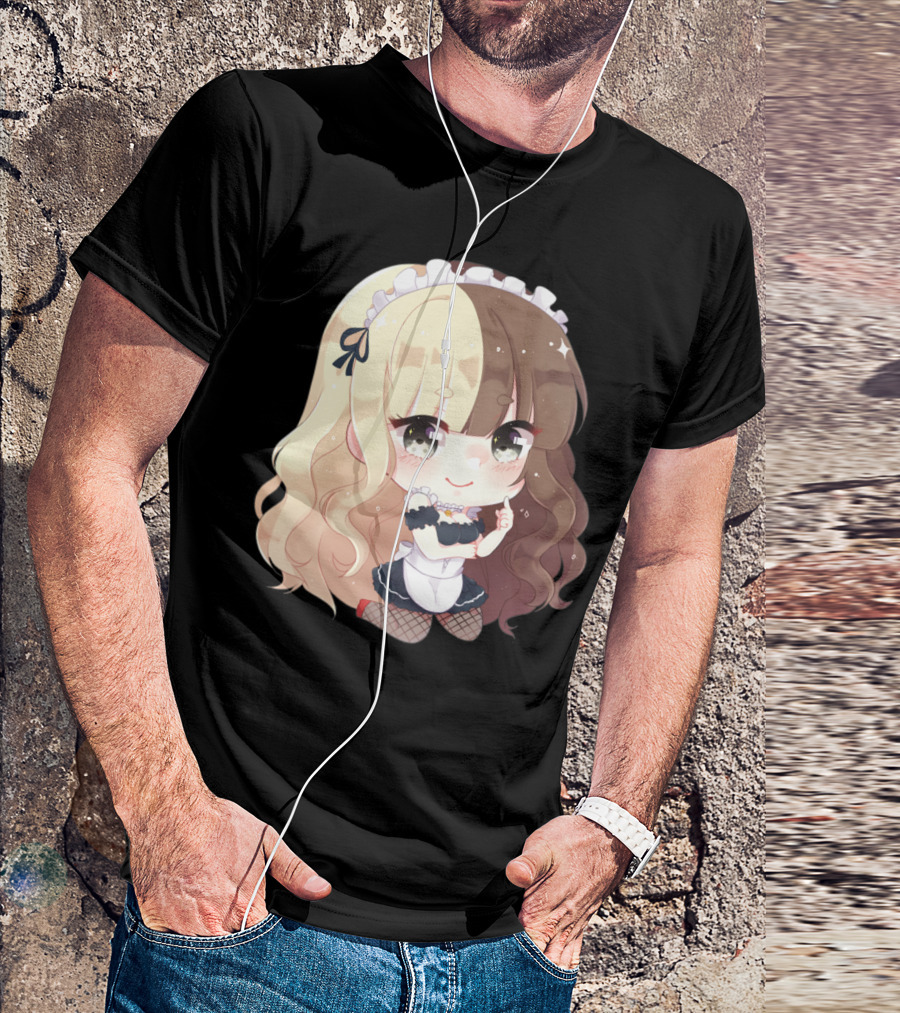 Maid Maki Chibi Style Cute Anime Character With Long Wavy Blond And Brown Hair T-Shirt