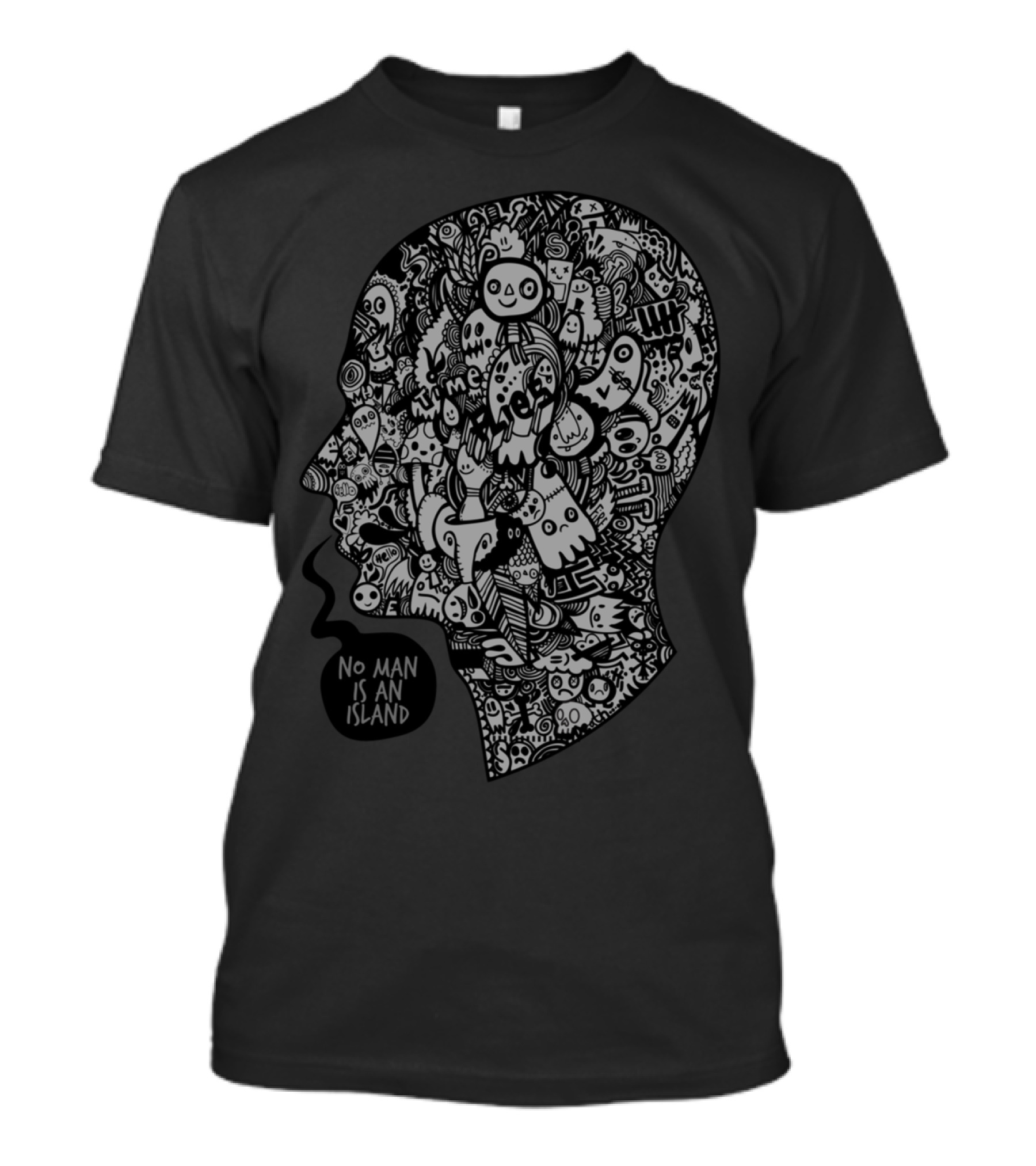 No Man Is An Island Doodle Art Head T-Shirt